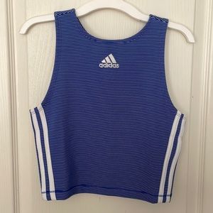 Adidas blue striped cropped tank top.